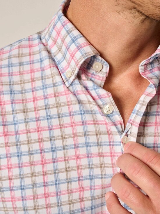 johnnie-O Performance Button Up Shirt Hauser Navy Long Sleeve Pink Blue NWT - Picture 1 of 10